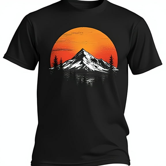 Stunning Black T-Shirt with Mountain Range Sunset Graphic for Nature Lovers