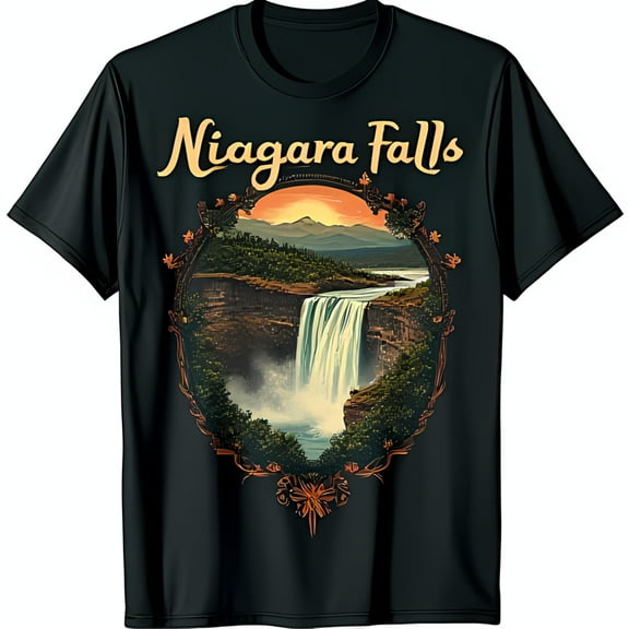 Stunning Black T-Shirt with Vintage Niagara Falls Graphic Nature s Beauty