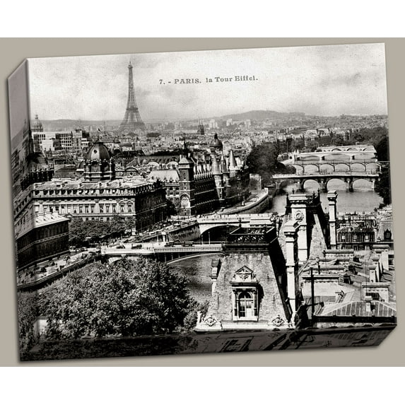 Stunning Black & White Photo of Paris and the Eiffel Tower; Printed on Canvas & Stretched on Wooden Bars (20x16) Ready to Hang on Your Wall!