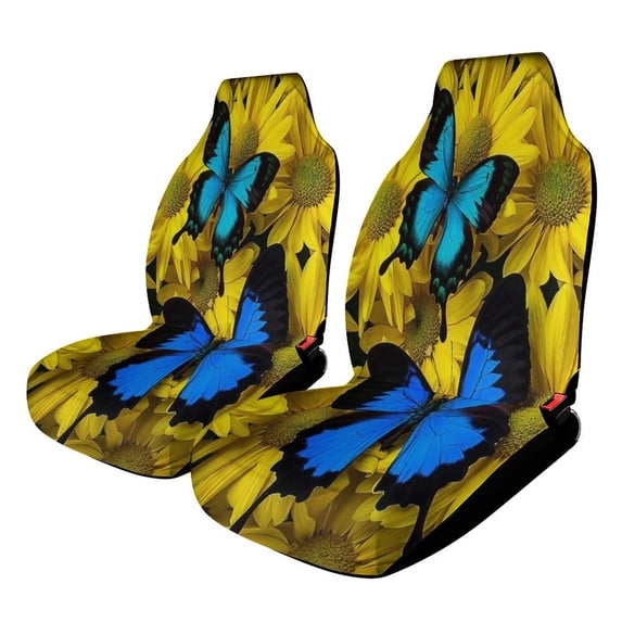 Stunning Blue Butterfly On Sunflowers Car Seat Covers Front Seats Universal Fit for Cars SUV Truck Auto Interior Accessories