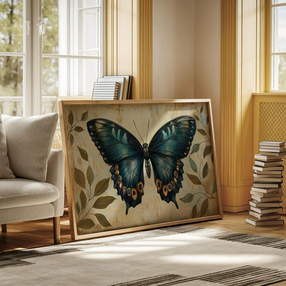 Stunning Blue Butterfly Wall Art With Rustic Botanical Design – Perfect Hangable Wall Art For Nature-Inspired Decor Wall Art, Modern Wall Decor, 8x12 UNFRAMED