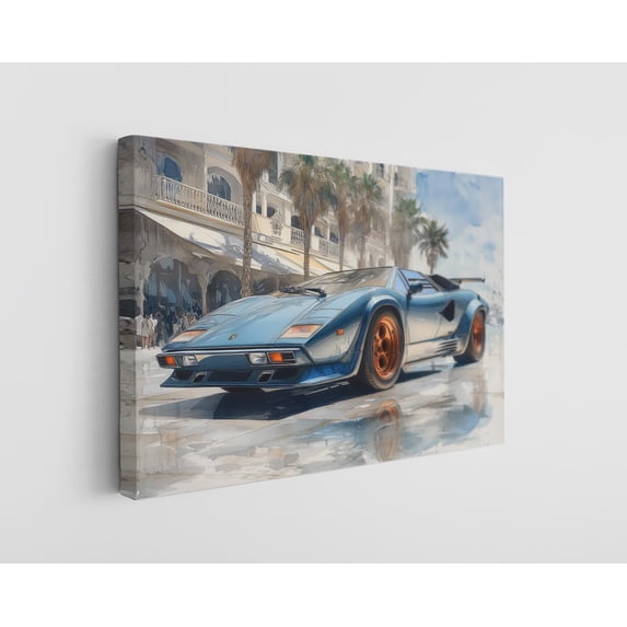 Stunning Blue Lamborghini Countach Canvas Print - High-Quality Luxury Automotive Wall Art - Handcrafted Supercar Decor for Car Enthusiasts