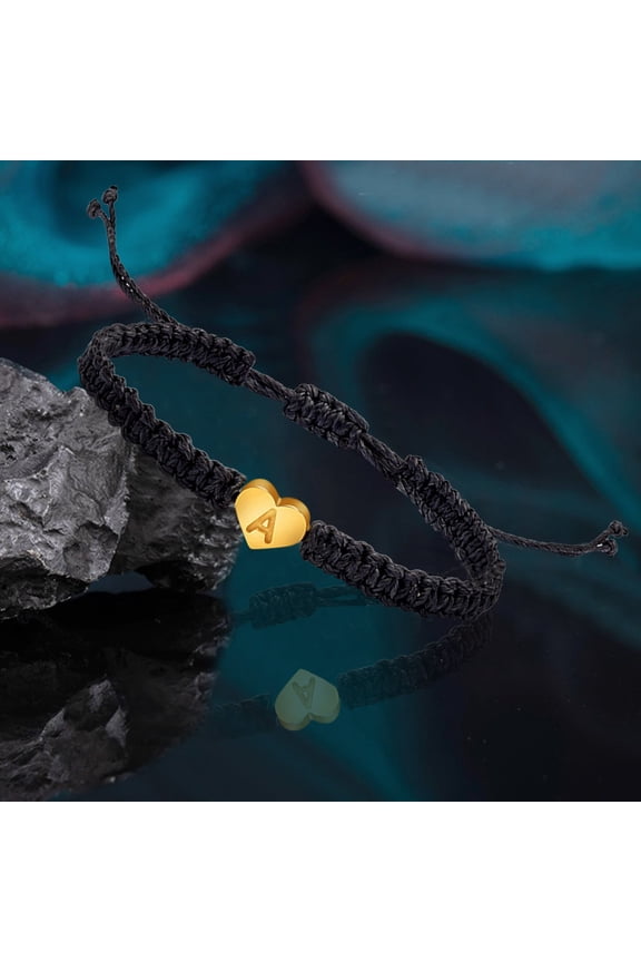 Personalized Initial Bracelet Gold Plated Letter Woven Bracelet with Heart Charm for Women Men