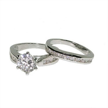Stunning Brilliant Cut Channel Set Cz Engagement Ring Set