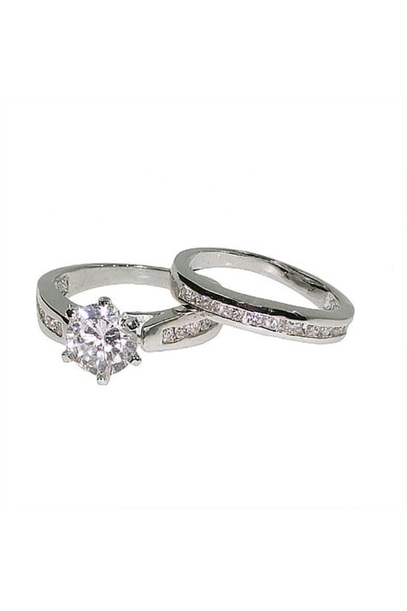 Stunning Brilliant Cut Channel Set Cz Engagement Ring Set