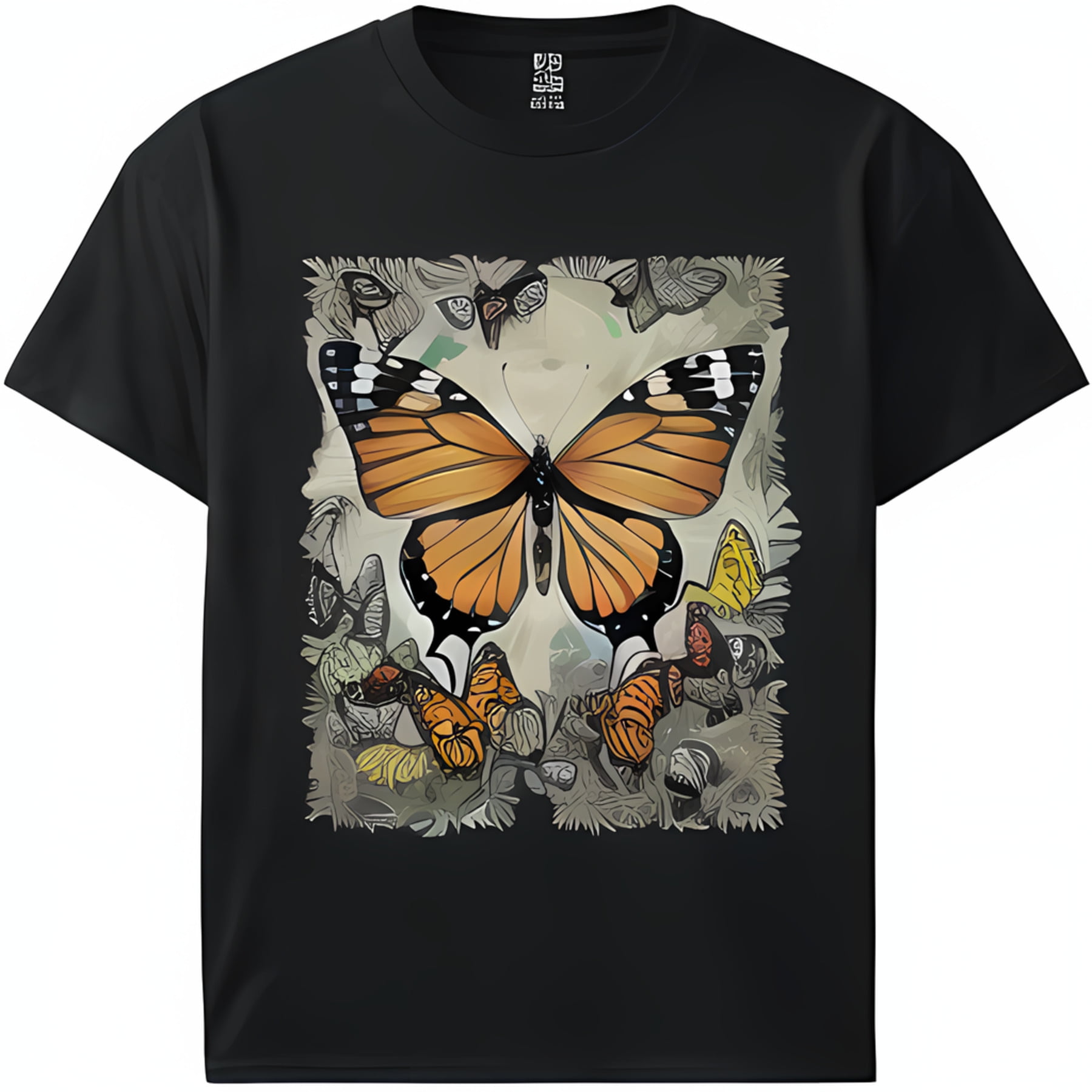 Stunning Butterfly Garden Vector Art Black T-Shirt Monarch Butterflies ...