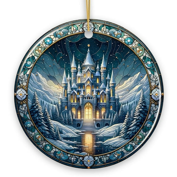 Stunning Castle Stained Glass Style Ceramic Ornament, Christmas Gift and Decor