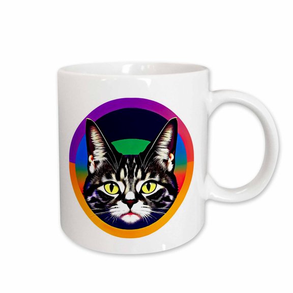 3drose, Stunning Cat Face Inside the Colorful Round Frame Decorative Gift, 11oz Mug