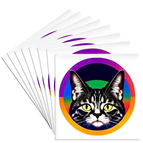 3drose, Stunning Cat Face Inside the Colorful Round Frame Decorative Gift, Set of 8 Ceramic Tile Coasters