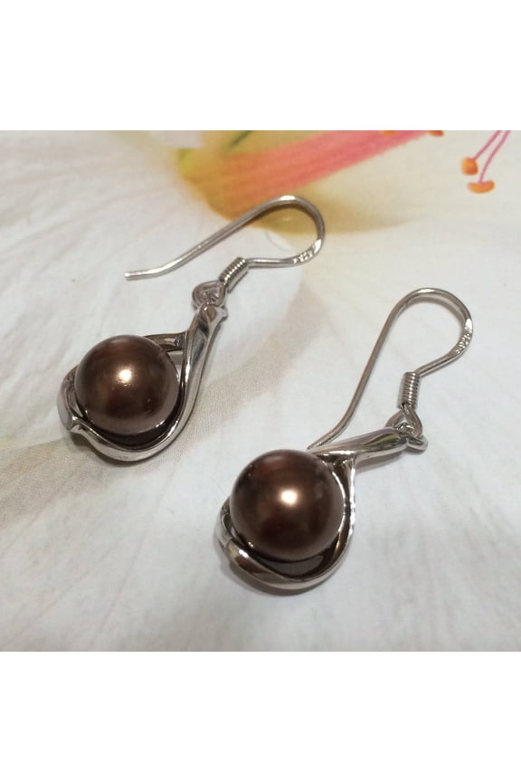 Stunning Chocolate Shell Pearl Earring, Sterling Silver Shell Pearl Dangle Earring, E2959 Birthday Anniversary Mom Wife Valentine Gift