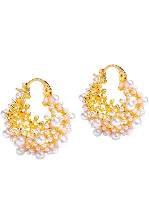 Stunning Chunky Best Gold Circle Earrings for Women Luxury Pearl Accented Design Stackable Fashion Jewelry good Gifts Concept[c111]