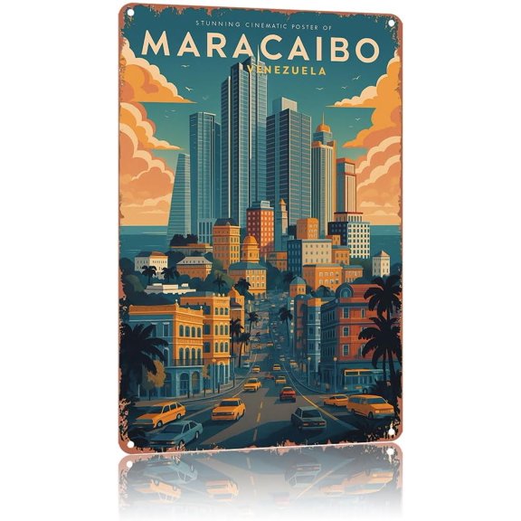 Stunning Cinematic Of Maracaibo Vintage Style Metal SignsCity Scenery Poster Home Wall Decor, Suitable For Bedroom, Living Room, Bar, Kitchen And Dining Room, Plaque 8 X 12 Inch