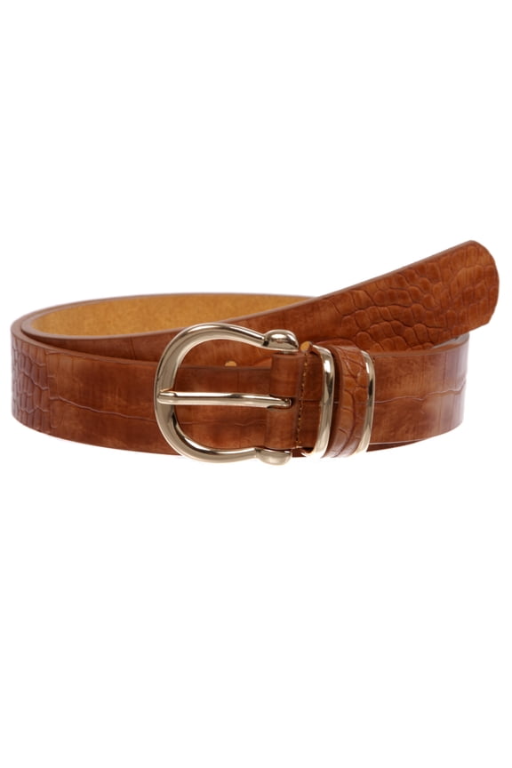 Stunning Croco Print Leather Belt with Triple Holder & Equestrian Buckle