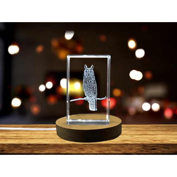 Stunning Crystal Engraving of a Long Eared Owl - A Thoughtful Gift