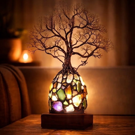Stunning Crystal Tree Light Of Life with LED, Beautiful Crystal Gemstone Base Decorations For Bedrooms, Spaces, Offices