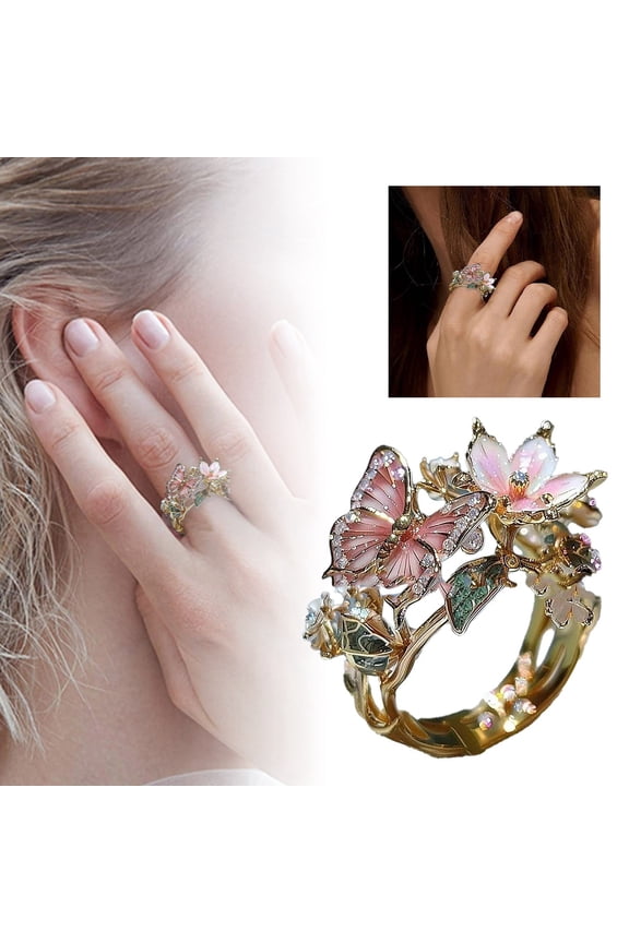 “Stunning Dazzling Diamond Butterfly Flower Open Gold Ring For Women Elegant Jewelry ”