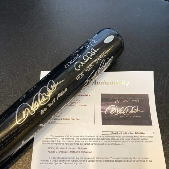 Stunning Derek Jeter Mariano Rivera Yankees World Series MVP's Signed Bat JSA
