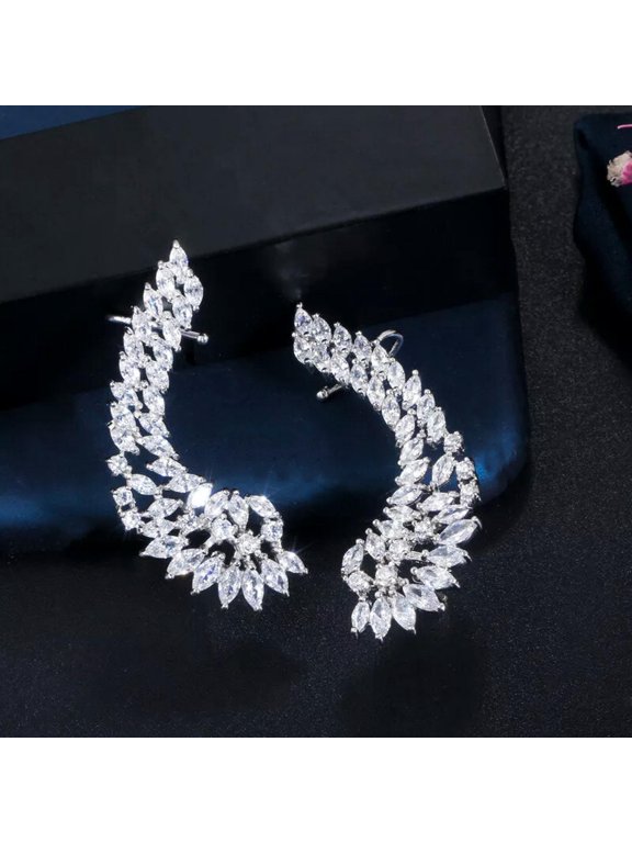 Stunning Ear Cuff Cubic Zirconia AAA+ Stone Wing Clamp Clip on Earring for Women