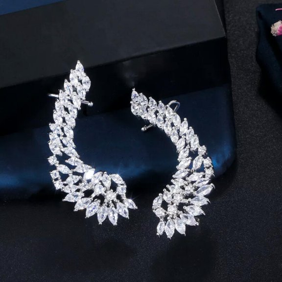 Stunning Ear Cuff Cubic Zirconia AAA+ Stone Wing Clamp Clip on Earring for Women