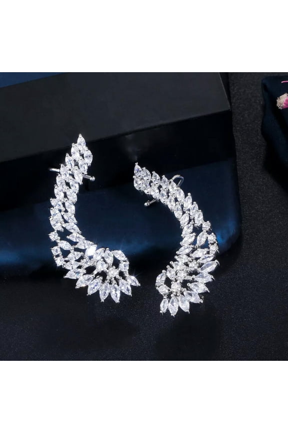 Stunning Ear Cuff Cubic Zirconia AAA+ Stone Wing Clamp Clip on Earring for Women