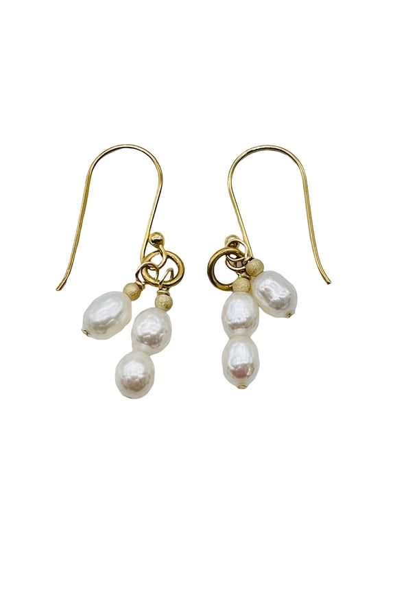 Stunning Faceted White Pearls with 14Kgf Earrings | 1 1/4" Long |