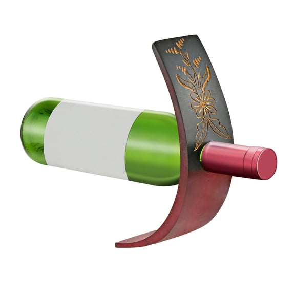 Stunning Floral Black and Red Mango Tree Wood Balancing Wine Bottle Holder