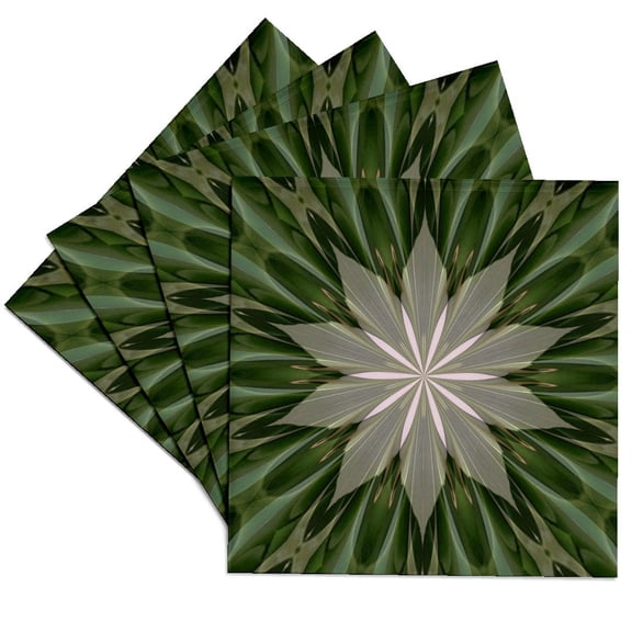 3drose, Stunning Floral Star Circle Pattern Green Hues, Set of 4 Ceramic Tile Coasters