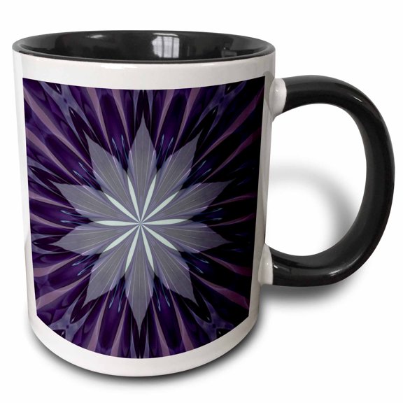 3drose, Stunning Floral Star Circle Pattern Violet, 15oz Two-tone Black Mug