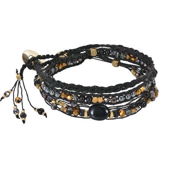 Stunning Fusion of Black & Gray Mixed Tones Chunky Triple Wrap Bracelet