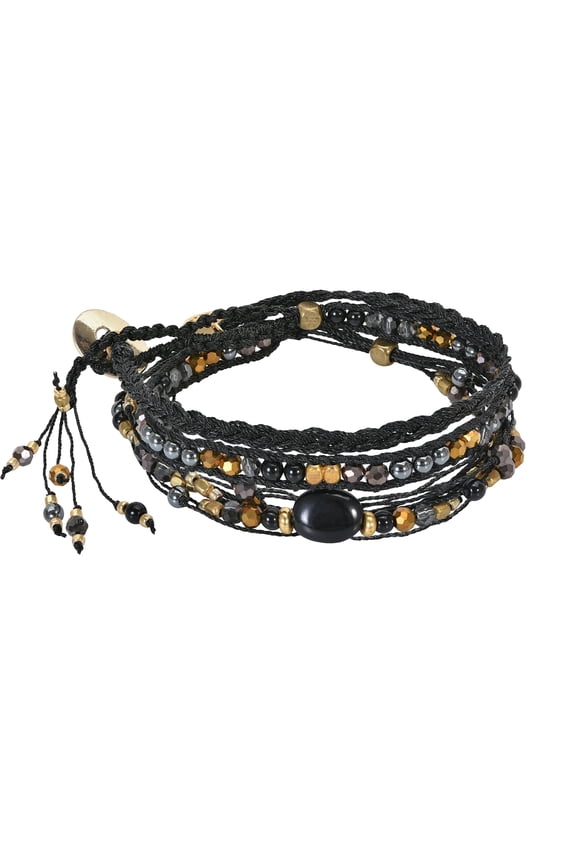 Stunning Fusion of Black & Gray Mixed Tones Chunky Triple Wrap Bracelet