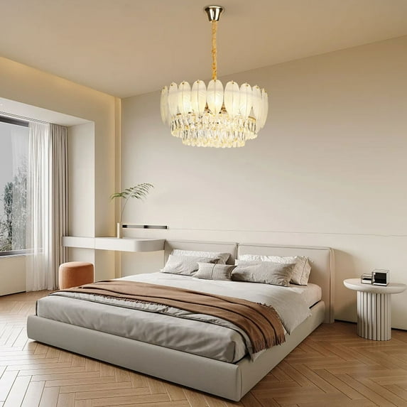 Stunning Gold and Clear Crystal Chandelier -Contemporary Round Pendant Light 50W