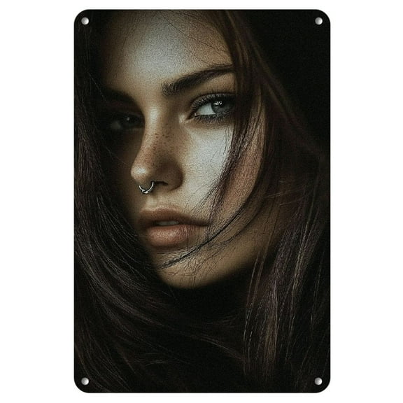 Stunning Graphite Girl Portrait Metal Wall Art - Vintage-Inspired Iron Poster, Perfect for Fashion Enthusiasts, 8x12 inches