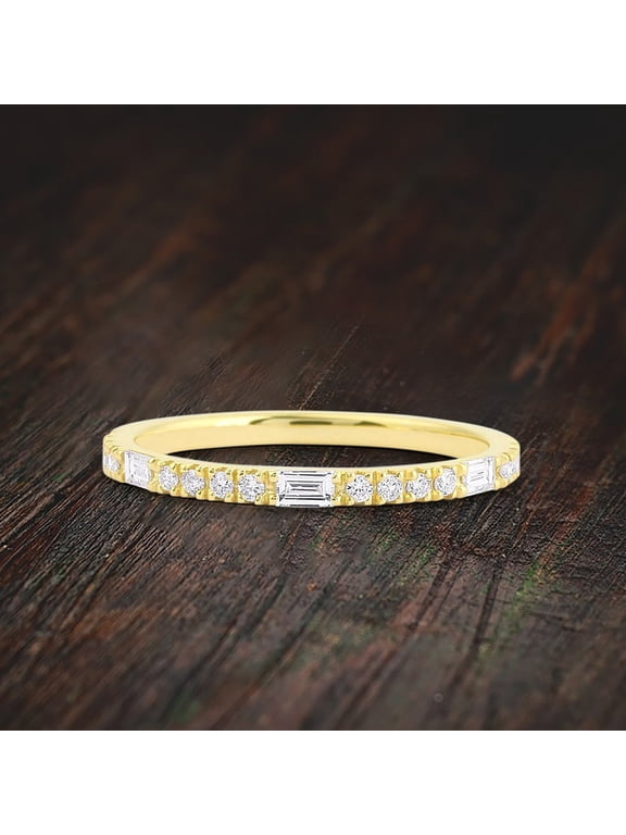 Stunning Half Eternity Baguette and Round Moissanite Diamond Stackable Promise Ring Engagement Ring Wedding Band