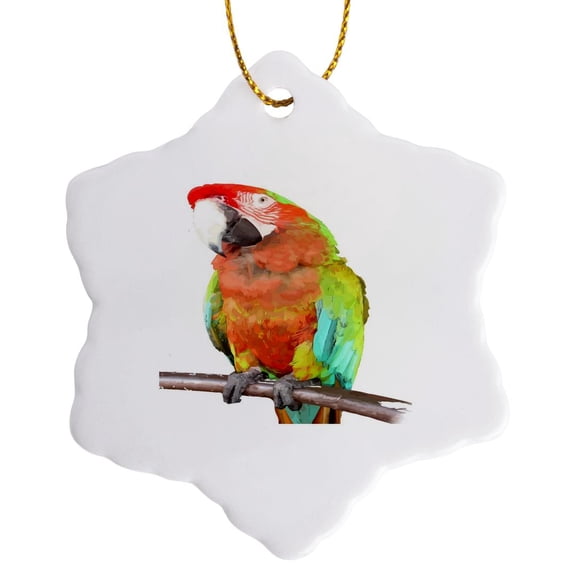 3drose, Stunning Harlequin Macaw on a Perch Vector Art, 3 inch Snowflake Porcelain Ornament