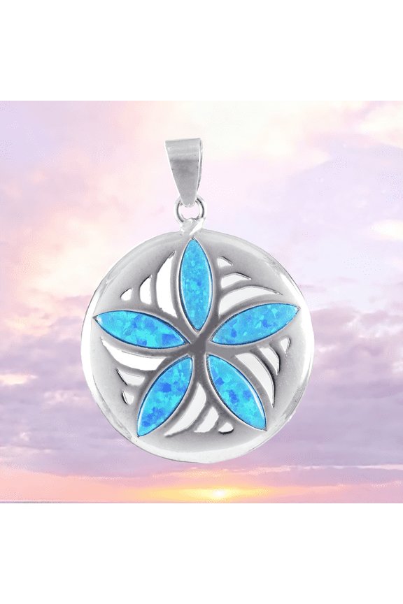 Stunning Hawaiian Blue Opal Sand Dollar Necklace, Sterling Silver Blue Opal Sand Dollar Pendant, N8375 Valentine Birthday Mom Wife Gift