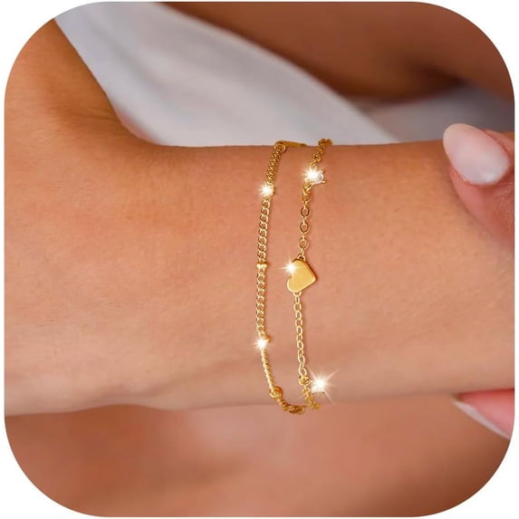 Stunning Heart Bracelets for Women | 14K Gold Plated, Waterproof | Zircon Gemstone Layered B | Eye-Catching Jewelry