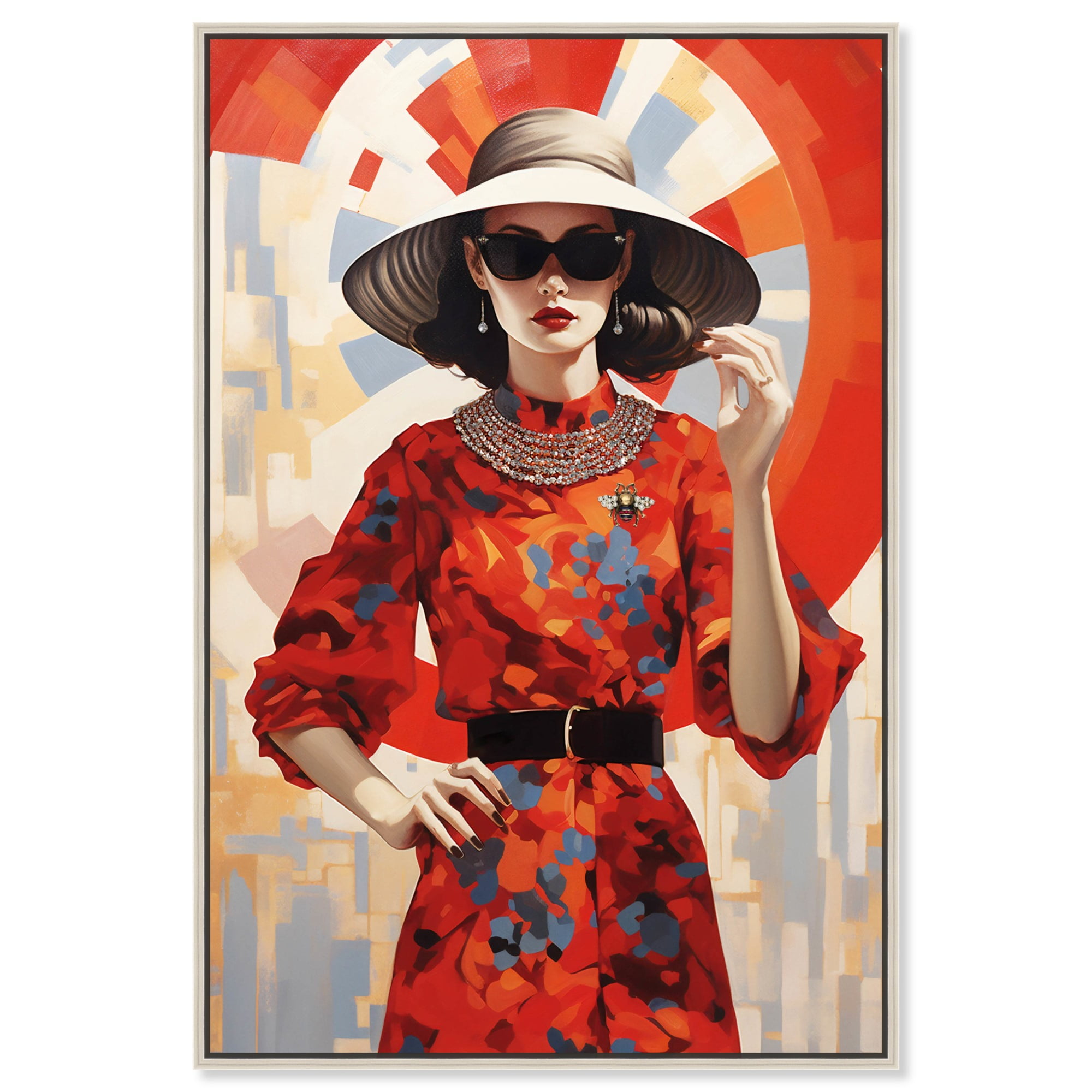 Stunning Red and Blue Retro Canvas Art Print with Silver Frame