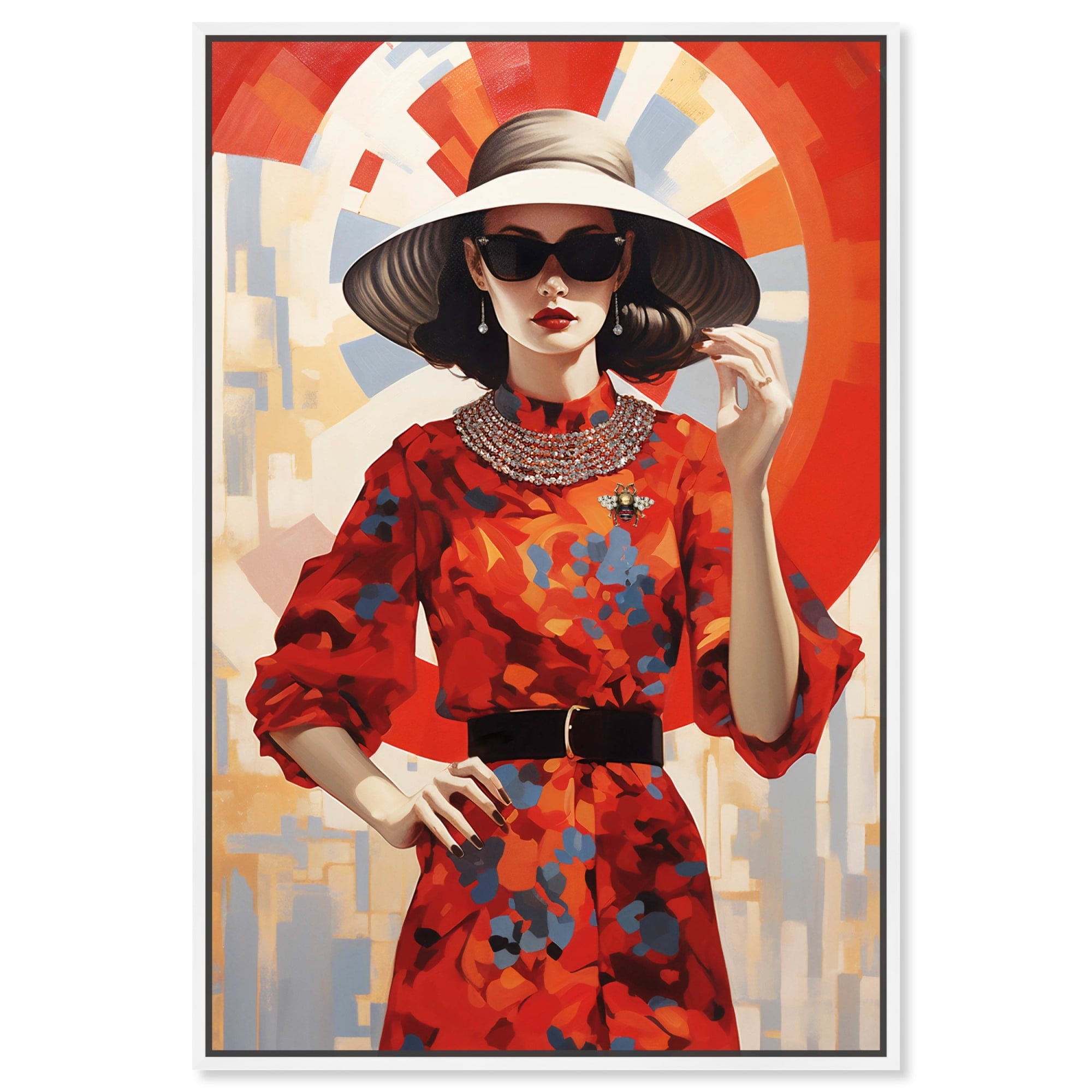Retro Red Dress Canvas Art Print with White Frame