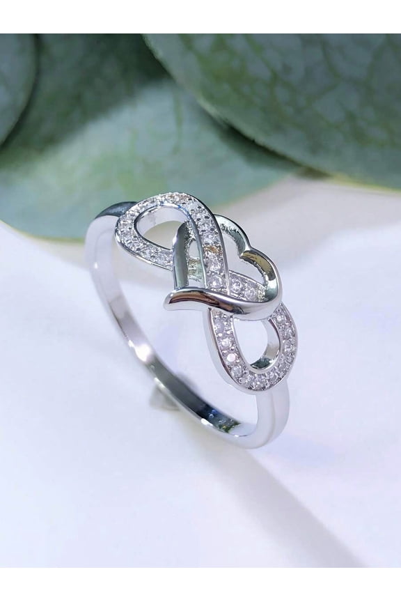 Stunning Infinity And Heart Ring With Cubic Zirconia In Silvertone Finish - Color 12