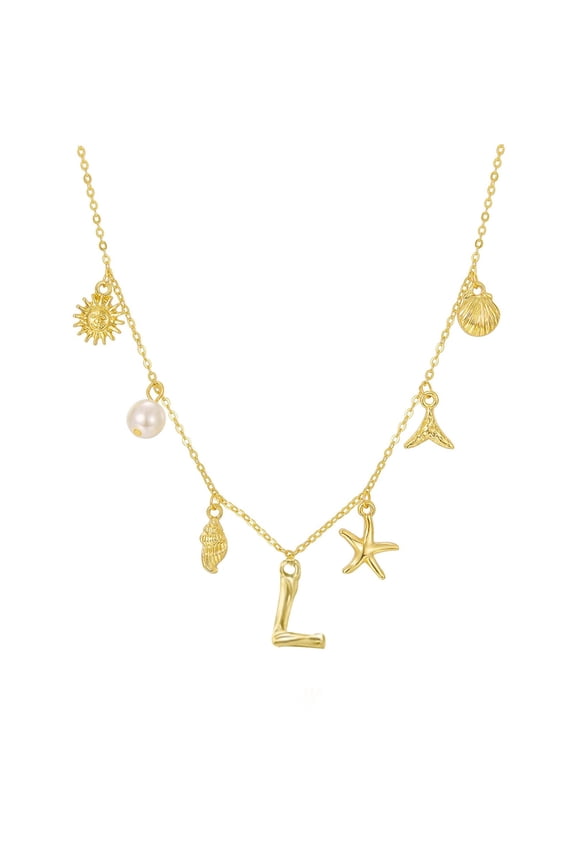 26 Initial Charm Necklace For Women Gold Letter Pendant Boho Beach Jewelry Summer Seashell Necklaces