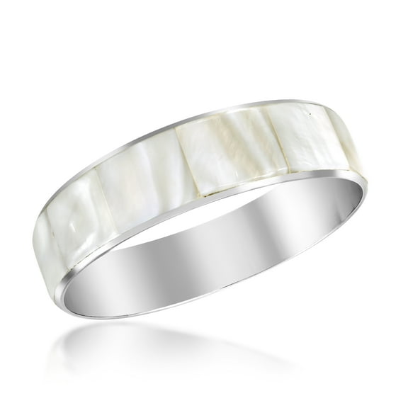 Stunning Iridescence White Mother of Pearl Shell Bangle Bracelet