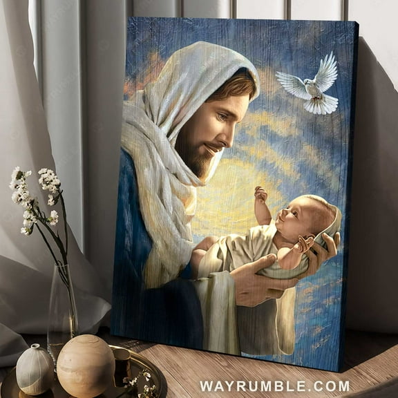 Stunning Jesus painting, Unique baby, White dove symbol, Jesus is King - Jesus Portrait poster Prints, Home Decor Wall Art, UNFRAMED-8x12