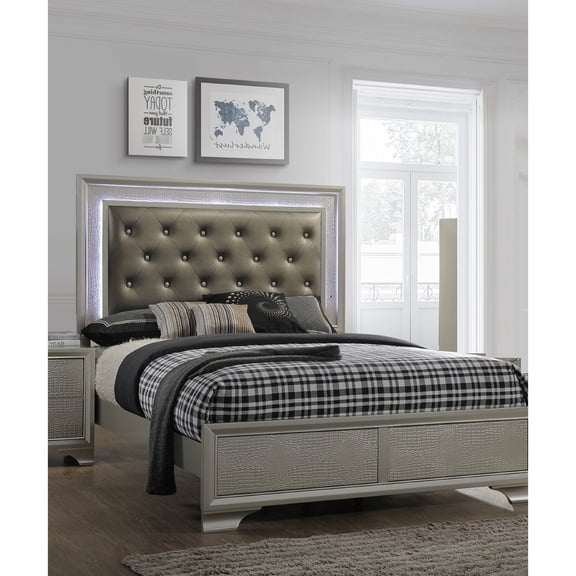 Stunning King Size Panel Bed With Crocodile Skin And Headboard Finish Glamorous Led Upholstered