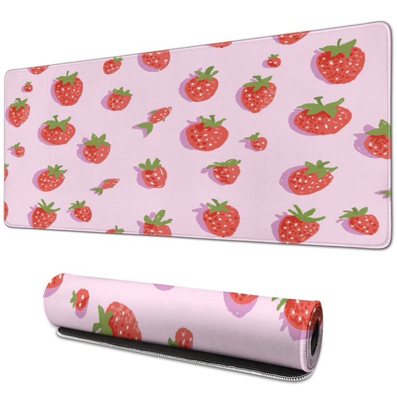 Stunning Large Gaming Mouse Pad with Chic Summer Fruits & Strawberry Leaves Print - Non-Slip, Mousemat Waterproof - 31.5x11.8 inch