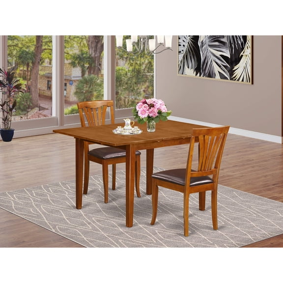Stunning and Luxurious Dinette Table Set for Smaller Spaces - Rectangular Dining Table with Ample Space and 2 Comfortable Chairs - Saddle Brown Milan Collection