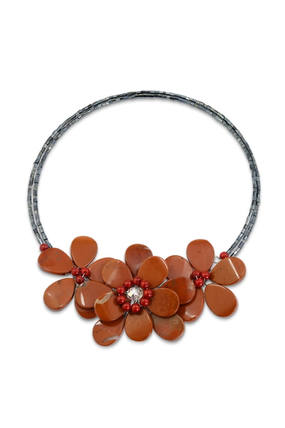 Stunning Maroon Floral Elegance Jasper Stone Flower Choker Necklace