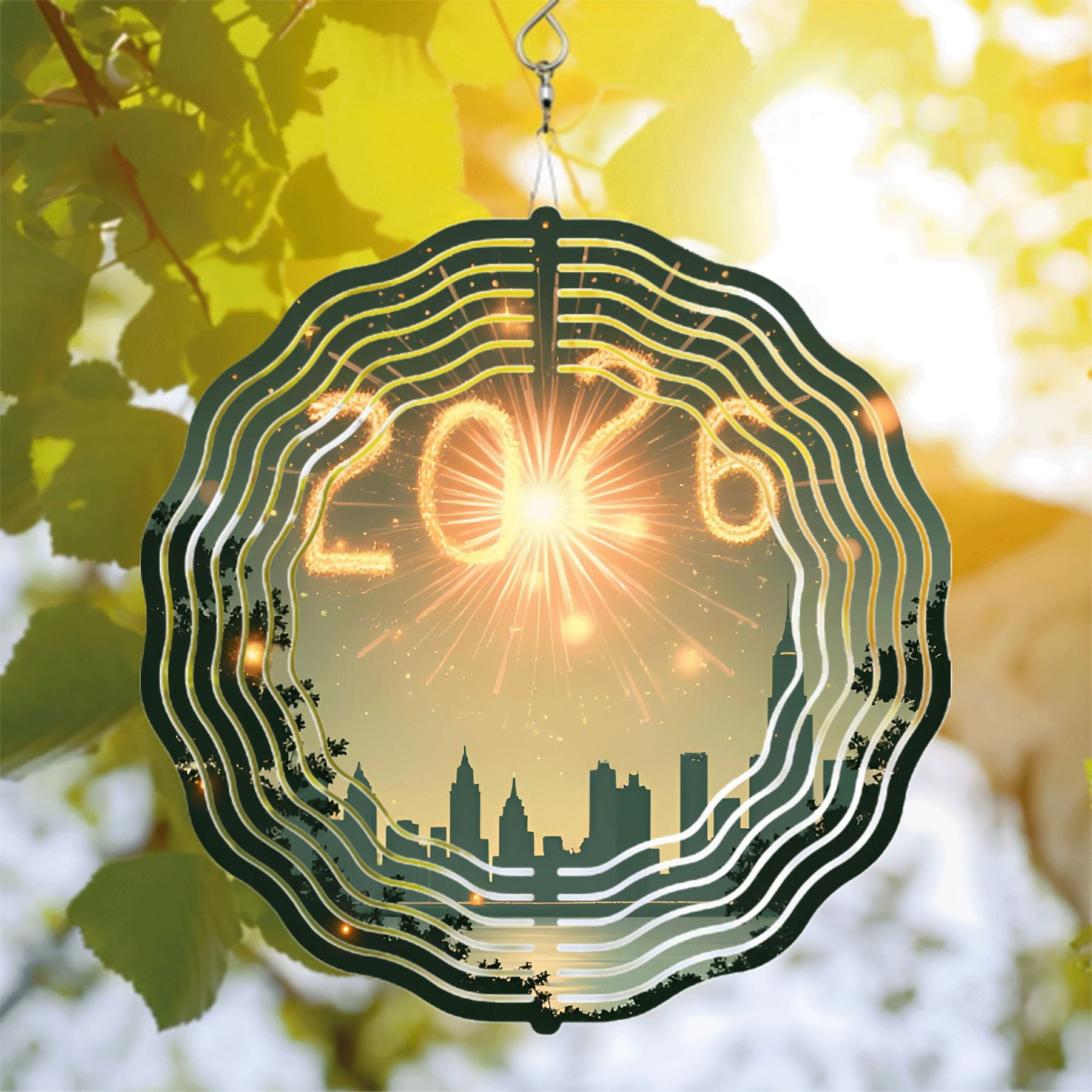 Stunning Metal Hanging Wind Spinner - Concentric Rings with Fireworks ...