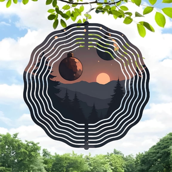 Stunning Metal Hanging Wind Spinner with Celestial Design - Perfect for Yard & Garden Decor Featuring Concentric Patterns & Starry Motif