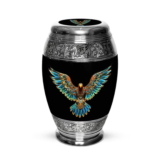 Stunning Metal Urn for Human Ashes, Adult Male & Female - Eagle with Rainbow Wings Funeral Urn, Memorial Ashes Container, Keepsake Urn