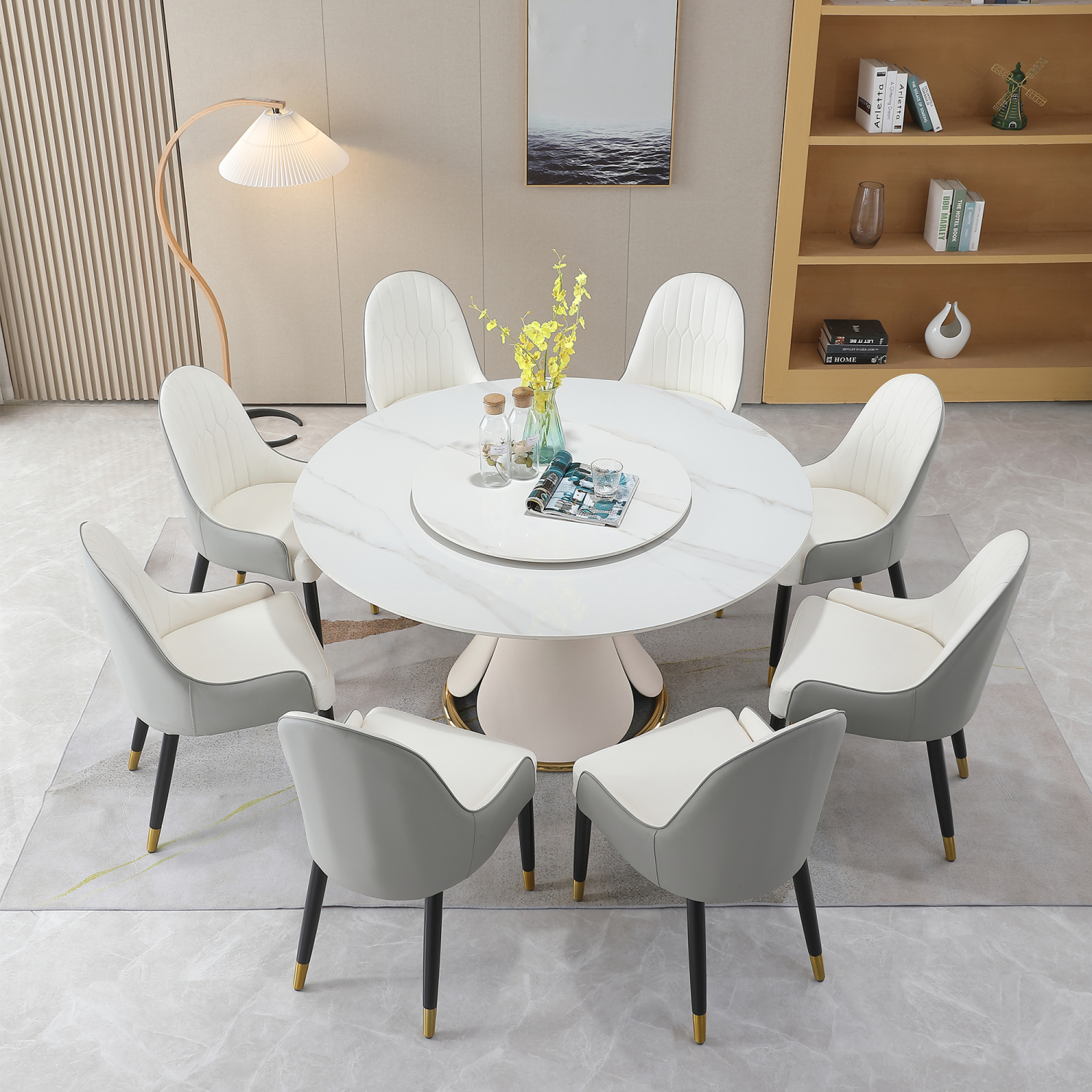 Stunning Modern Sintered Stone Dining Table with 31.5” Round Turntable ...
